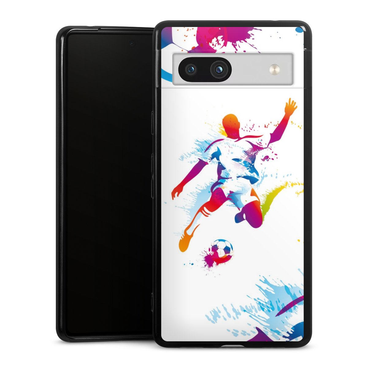 Google Pixel 7a Handy Silikon Hülle Case schwarz Handyhülle Sports Soccer Muster