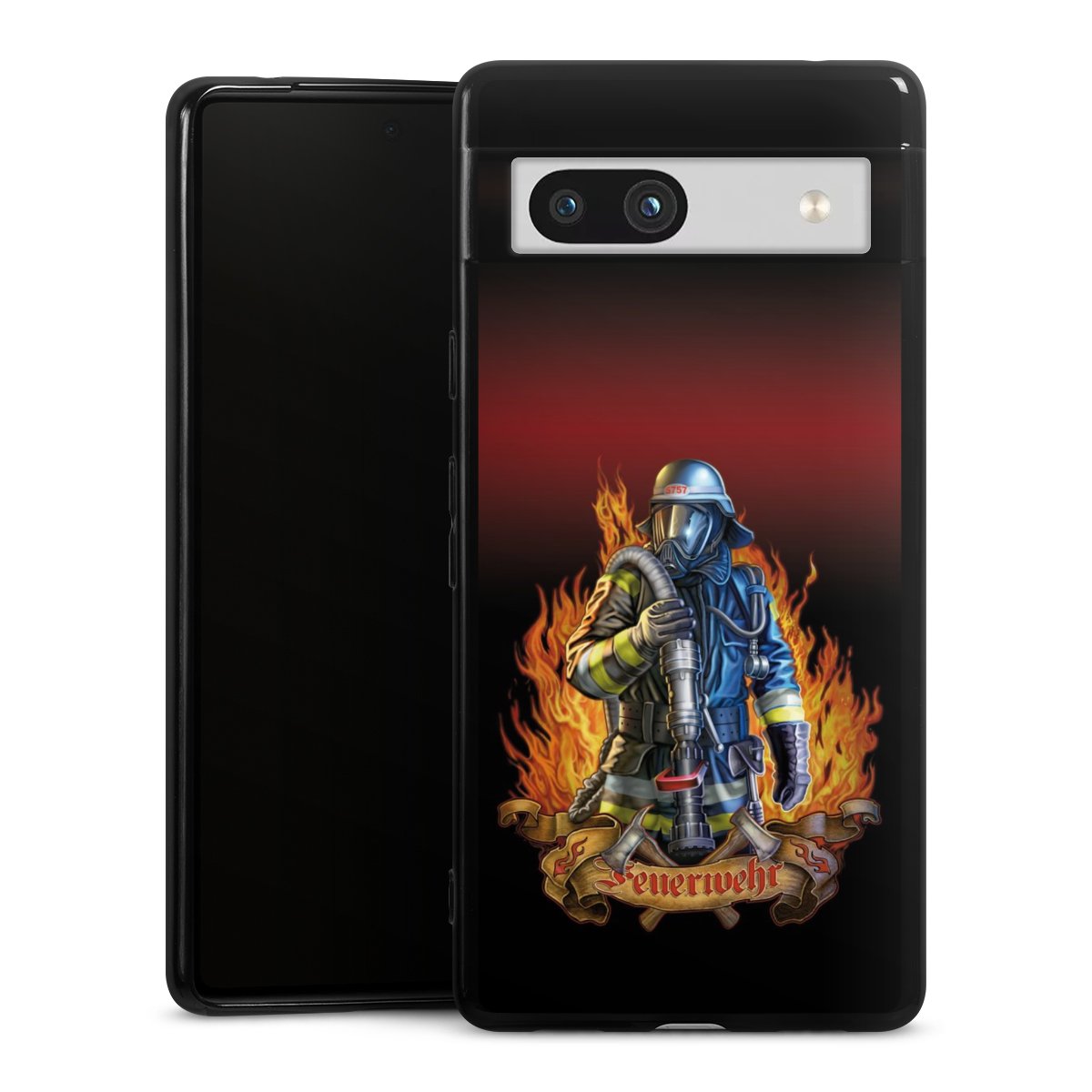 Google Pixel 7a Handy Silikon Hülle Case schwarz Handyhülle Job Fire Fighter Fire Fighters