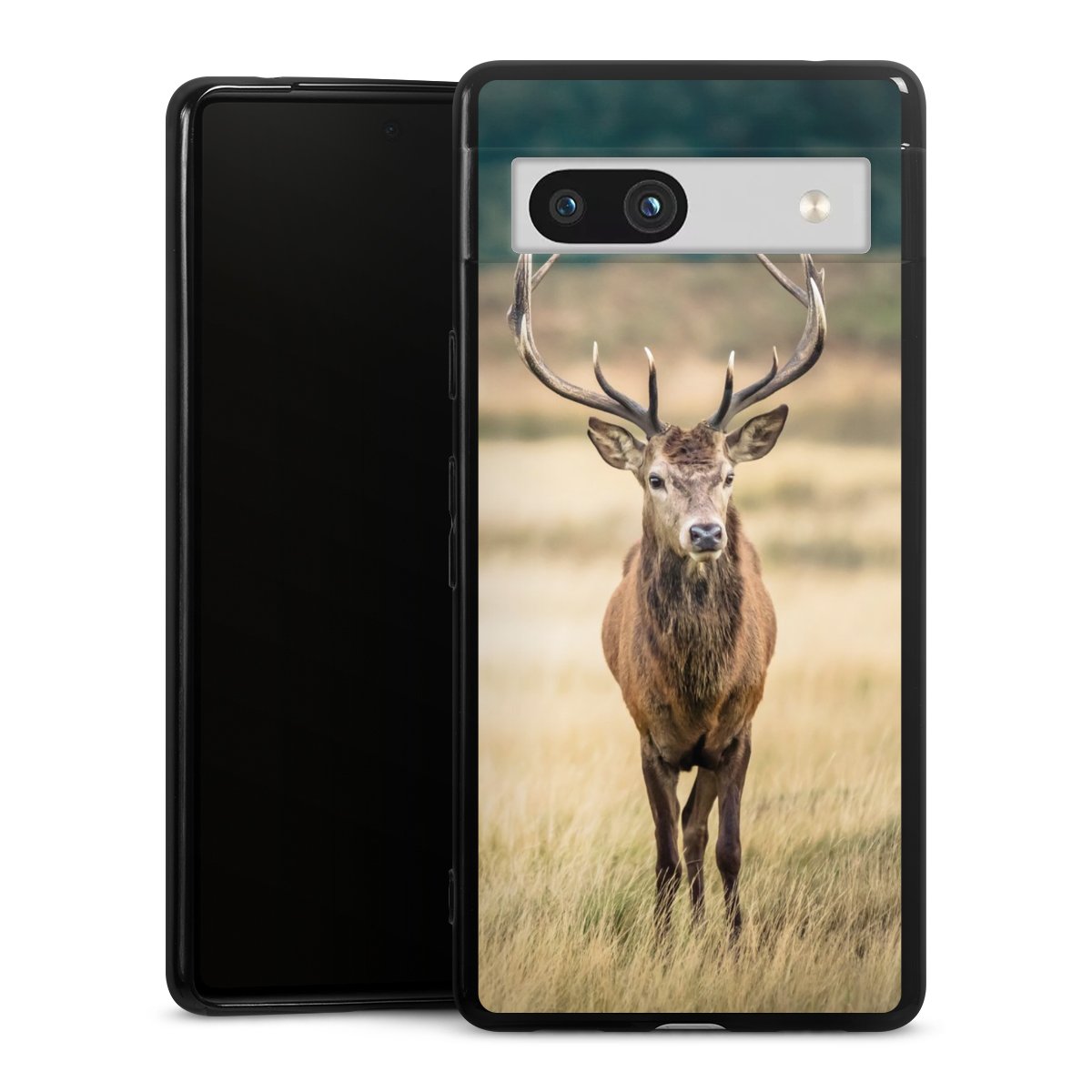 Google Pixel 7a Handy Silikon Hülle Case schwarz Handyhülle Deer Meadow Forrest