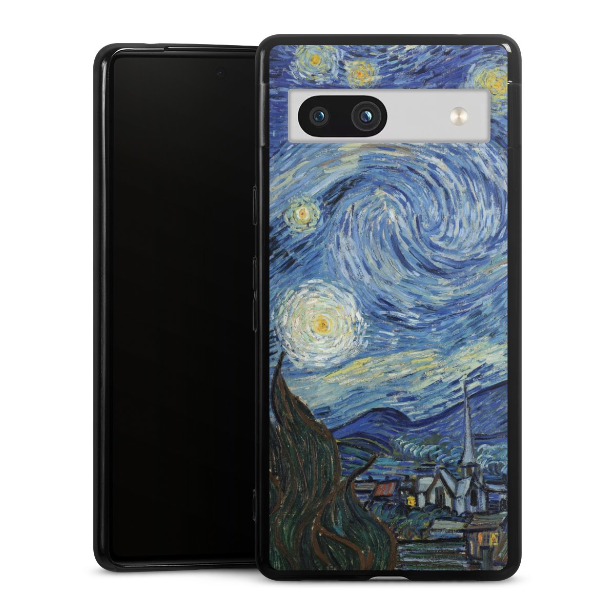 Google Pixel 7a Handy Silikon Hülle Case schwarz Handyhülle The Starry Night Kunst Vincent Van Gogh