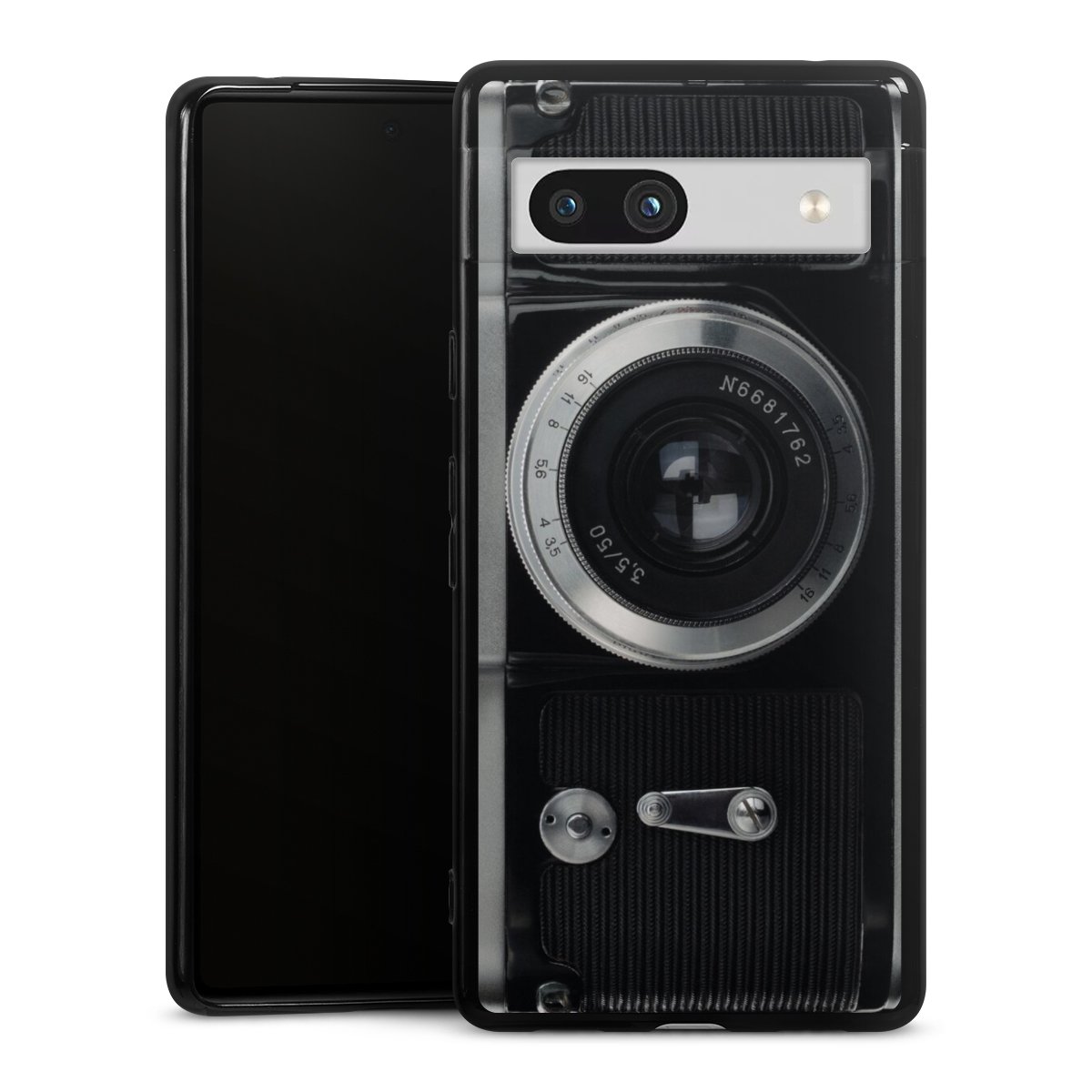 Google Pixel 7a Handy Silikon Hülle Case schwarz Handyhülle Lens Camera Photography