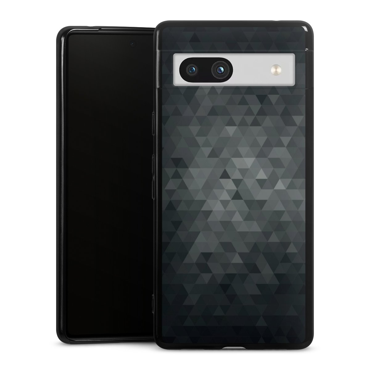 Google Pixel 7a Handy Silikon Hülle Case schwarz Handyhülle Black Triangle Muster