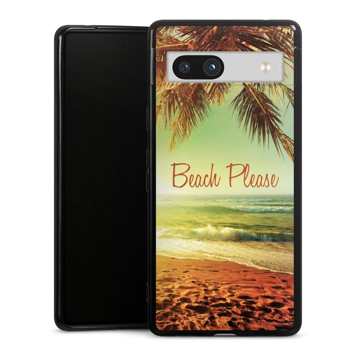 Google Pixel 7a Handy Silikon Hülle Case schwarz Handyhülle Beach Urlaub Palm Tree