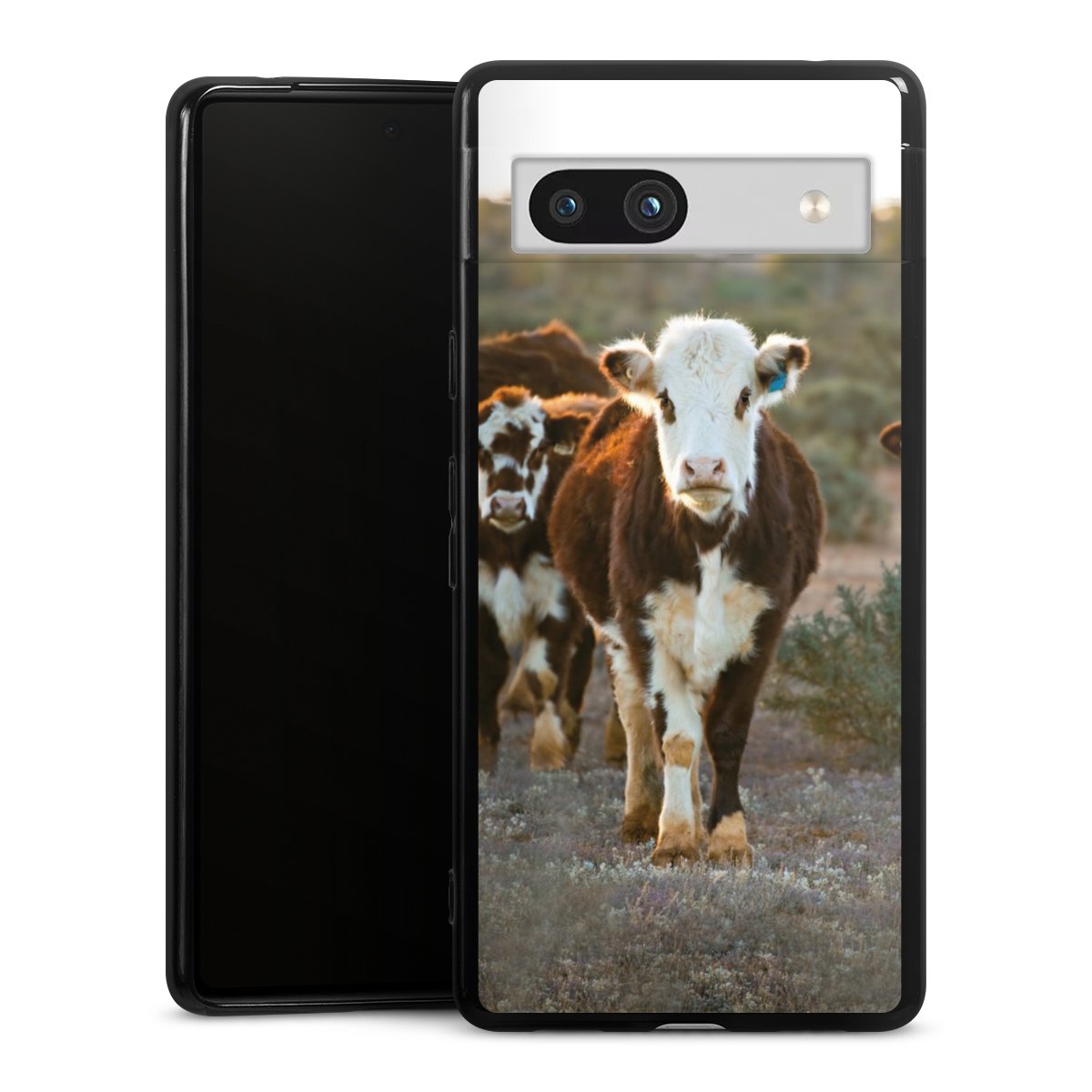 Google Pixel 7a Handy Silikon Hülle Case schwarz Handyhülle Cow Farmer Calf