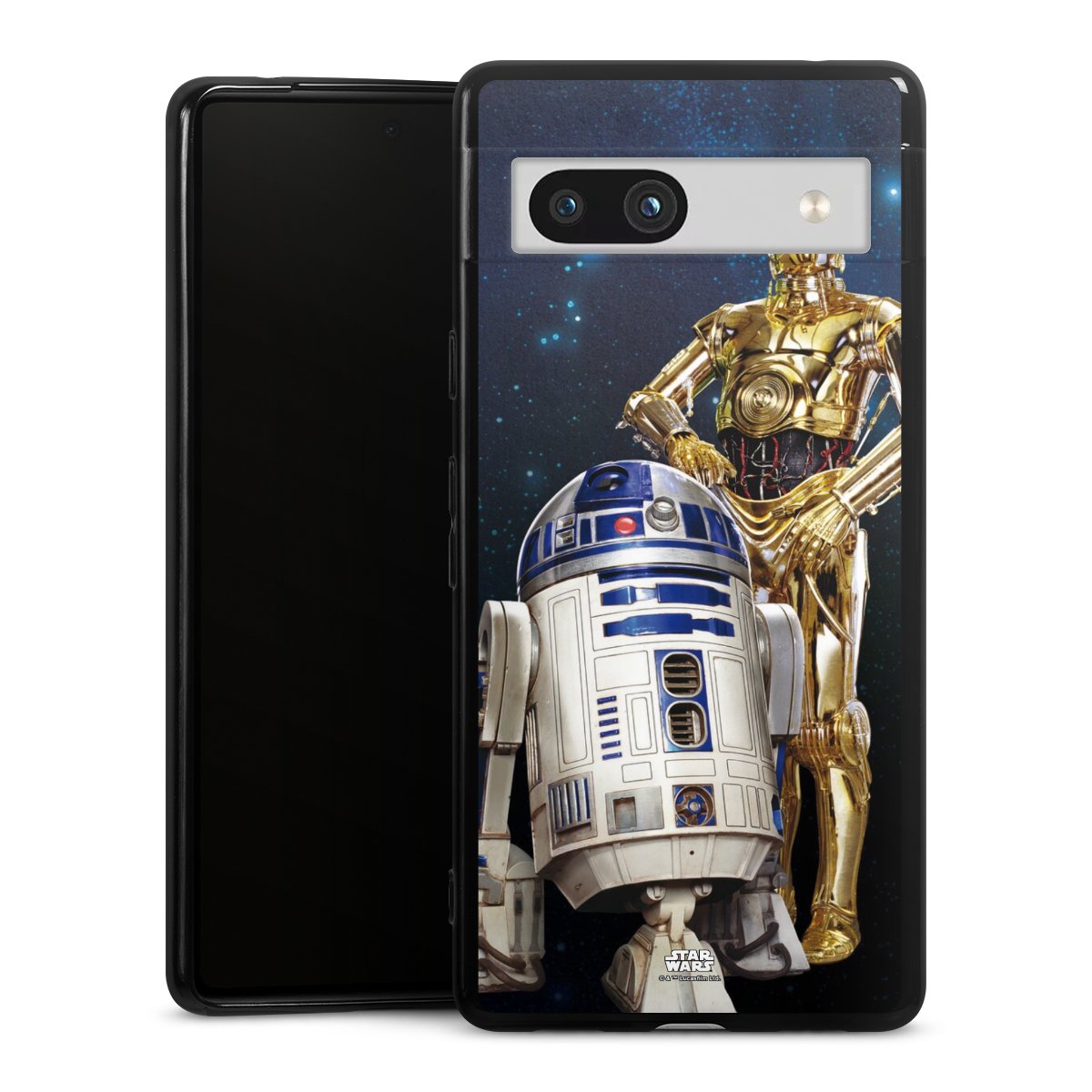 Google Pixel 7a Handy Silikon Hülle Case schwarz Handyhülle Weltall Star Wars R2d2