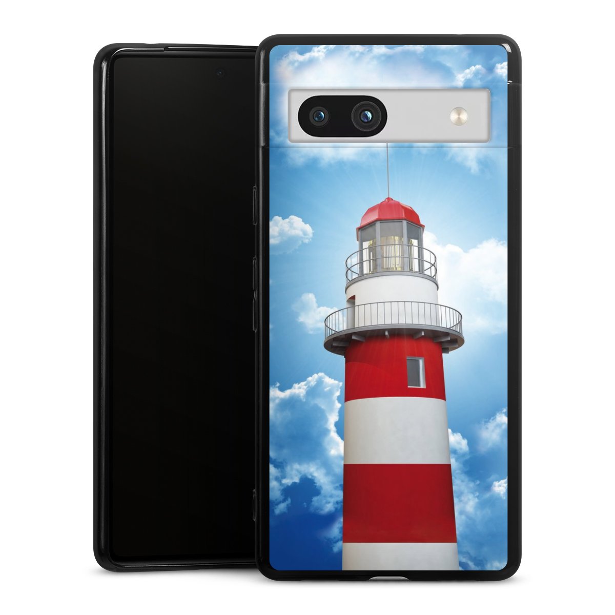 Google Pixel 7a Handy Silikon Hülle Case schwarz Handyhülle Lighthouse Sky Cloud