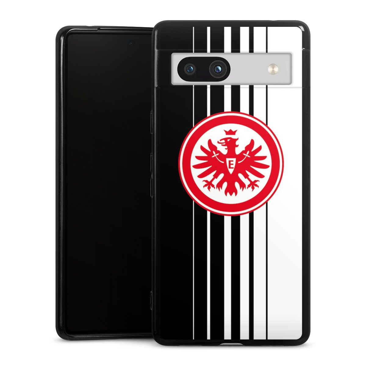 Google Pixel 7a Handy Silikon Hülle Case schwarz Handyhülle Stripes Eintracht Frankfurt Official Licensed Product