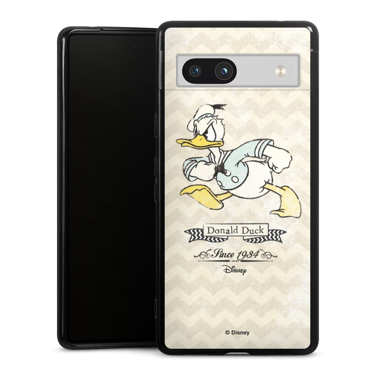 Google Pixel 7a Handy Silikon Hülle Case schwarz Handyhülle Official Licensed Product Disney Donuld Duck Vintage