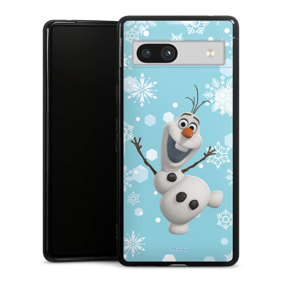 Google Pixel 7a Handy Silikon Hülle Case schwarz Handyhülle Disney Official Licensed Product Frozen Olaf