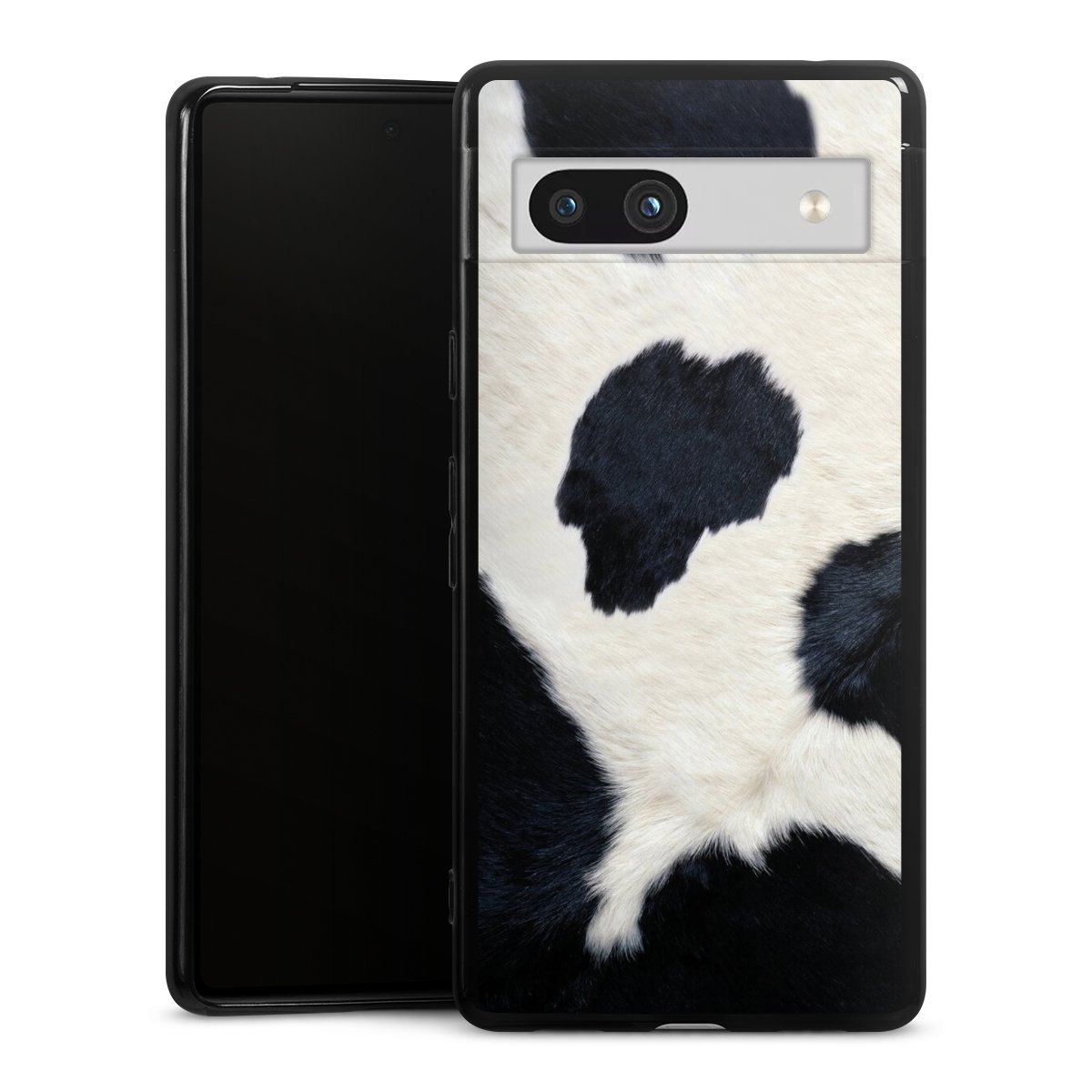 Google Pixel 7a Handy Silikon Hülle Case schwarz Handyhülle Animal Look Animal Print Cow Skin