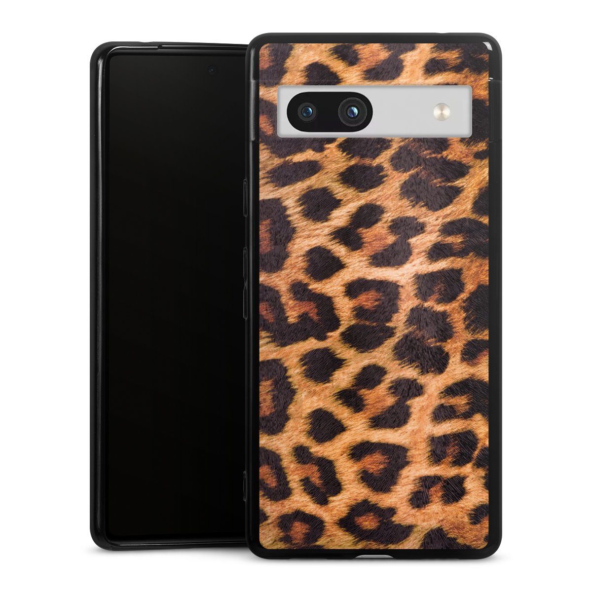 Google Pixel 7a Handy Silikon Hülle Case schwarz Handyhülle Animal Print Leopard Fur