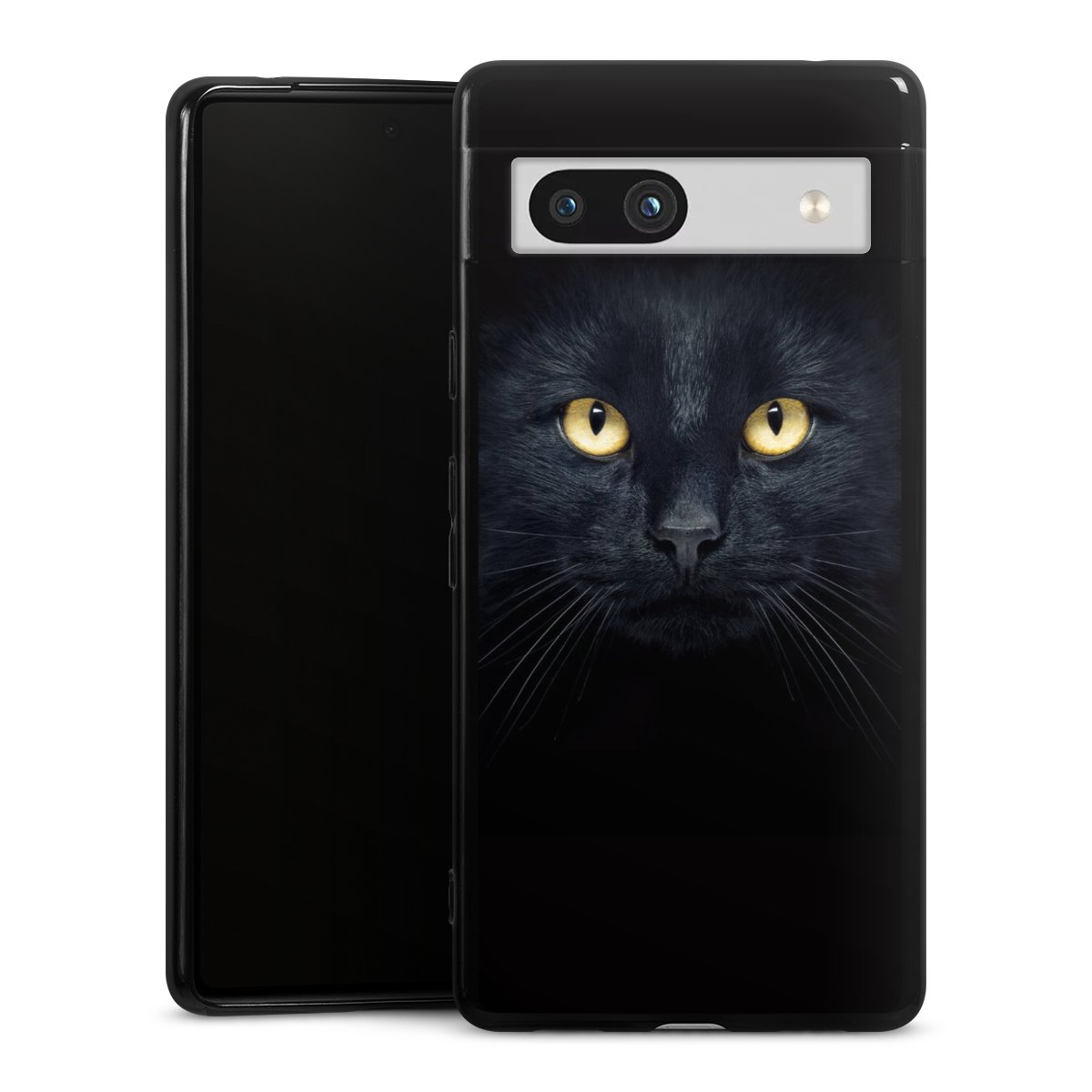 Google Pixel 7a Handy Silikon Hülle Case schwarz Handyhülle Eye Cat Black