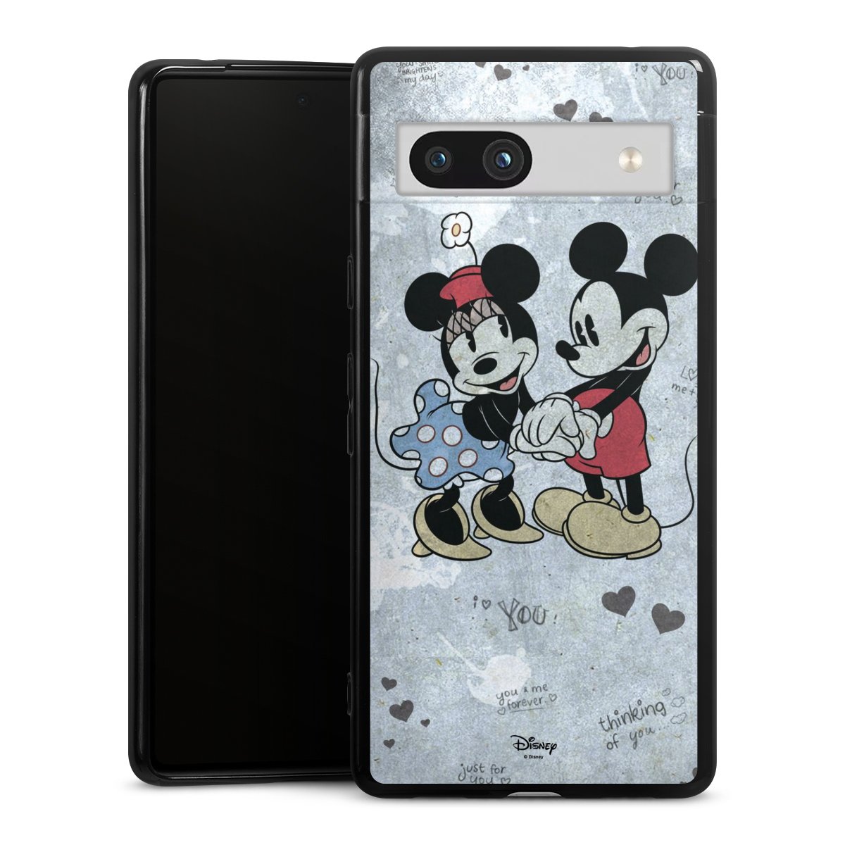 Google Pixel 7a Handy Silikon Hülle Case schwarz Handyhülle Mickey & Minnie Mouse Vintage Disney