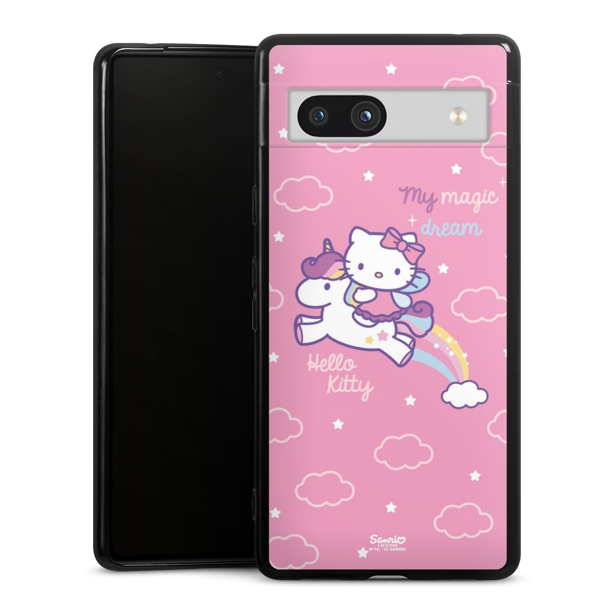 Google Pixel 7a Handy Silikon Hülle Case schwarz Handyhülle Einhorn Official Licensed Product Hello Kitty