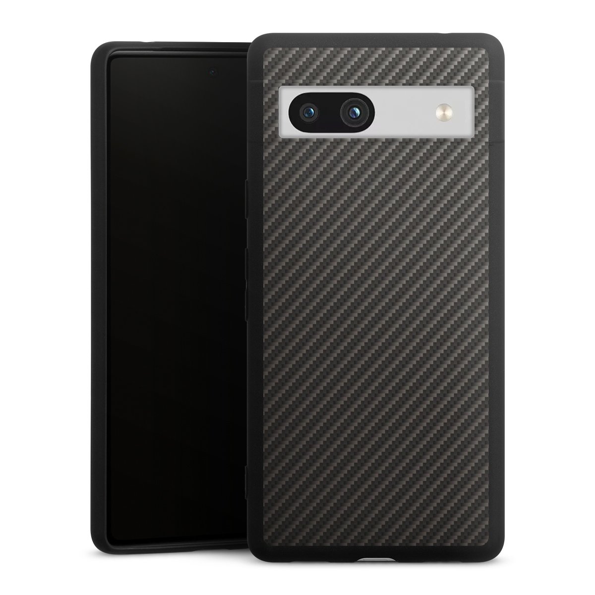 Google Pixel 7a Handy Premium Silikon Hülle Handyhülle schwarz Case Metallic Look Carbon Muster Silikon Premium Case