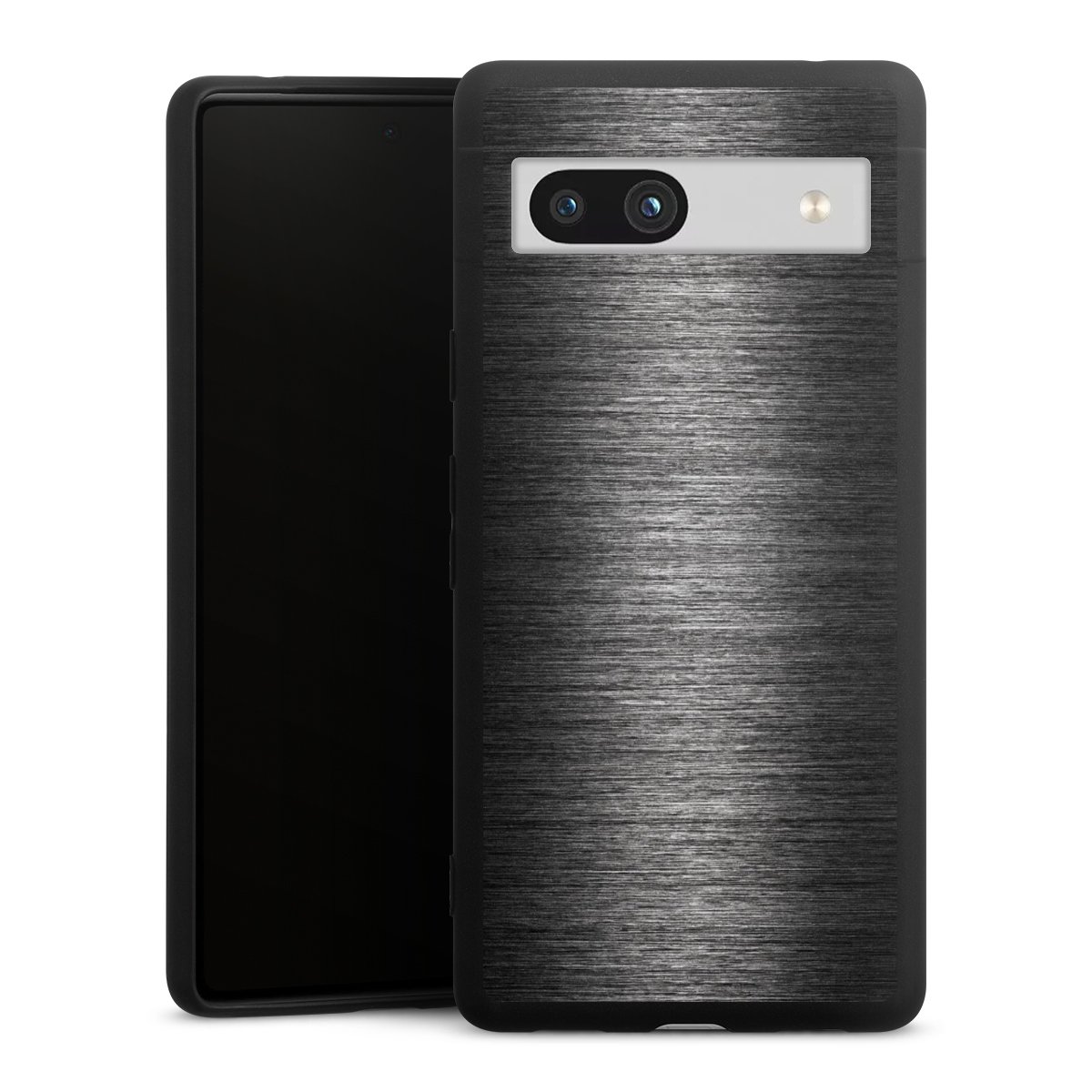 Google Pixel 7a Handy Premium Silikon Hülle Handyhülle schwarz Case Metallic Look Anthracite Metal Silikon Premium Case