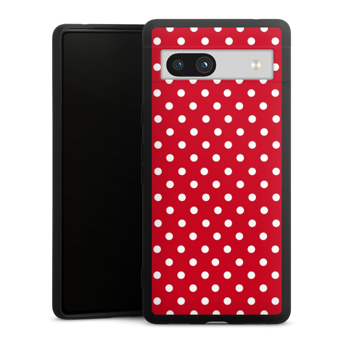 Google Pixel 7a Handy Premium Silikon Hülle Handyhülle schwarz Case Points Polka Dots Retro Silikon Premium Case