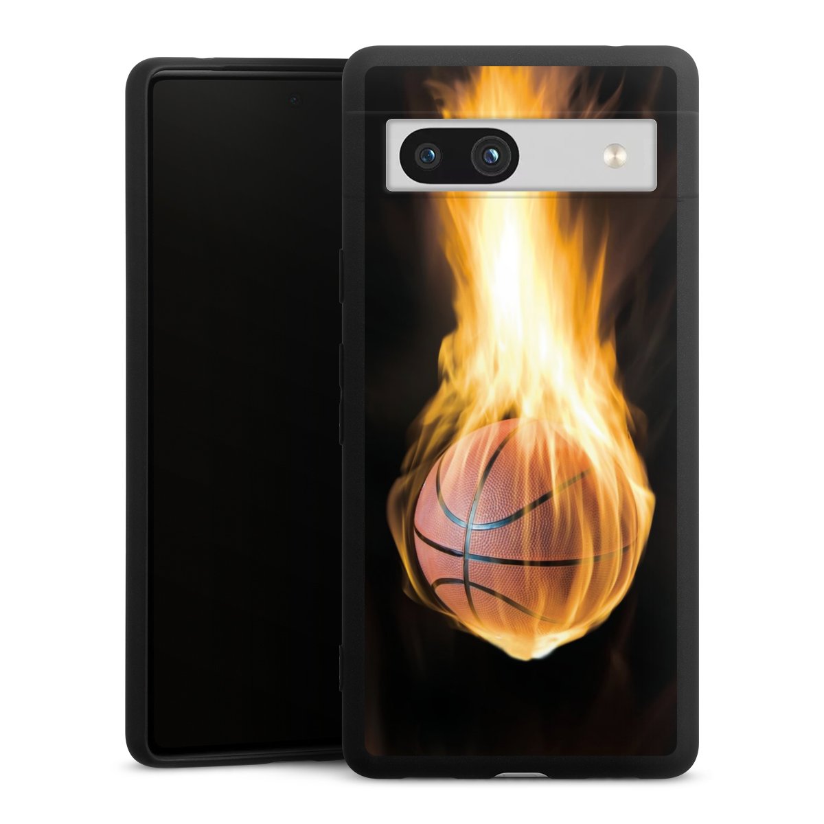 Google Pixel 7a Handy Premium Silikon Hülle Handyhülle schwarz Case Basketball Sports Fire Silikon Premium Case