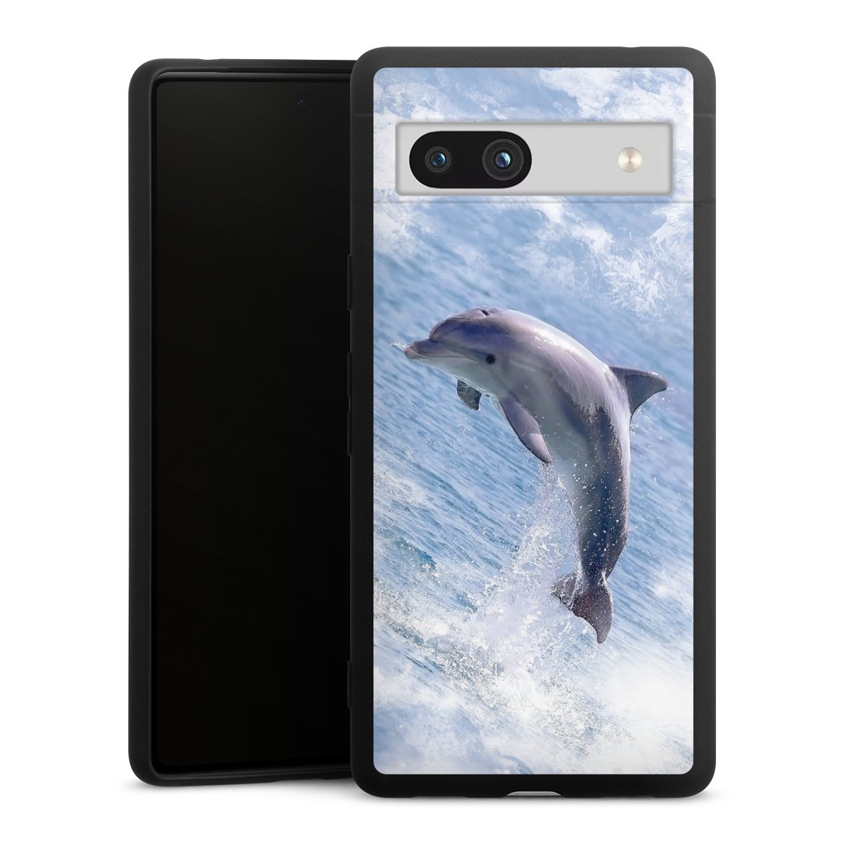 Google Pixel 7a Handy Premium Silikon Hülle Handyhülle schwarz Case Dolphin Ocean Wale Silikon Premium Case