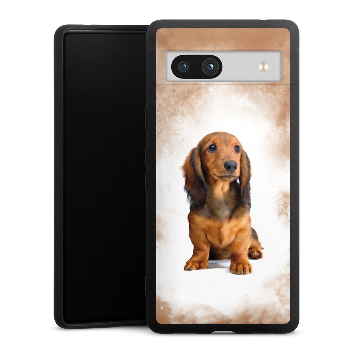 Google Pixel 7a Handy Premium Silikon Hülle Handyhülle schwarz Case Dog Pet Dachshund Silikon Premium Case