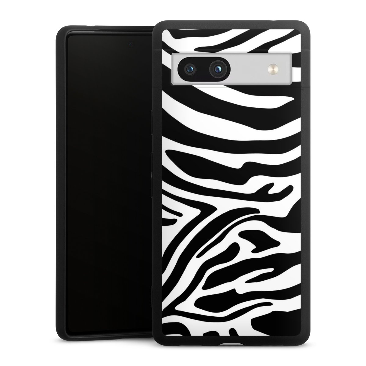 Google Pixel 7a Handy Premium Silikon Hülle Handyhülle schwarz Case Zebra Animal Look Animal Print Silikon Premium Case