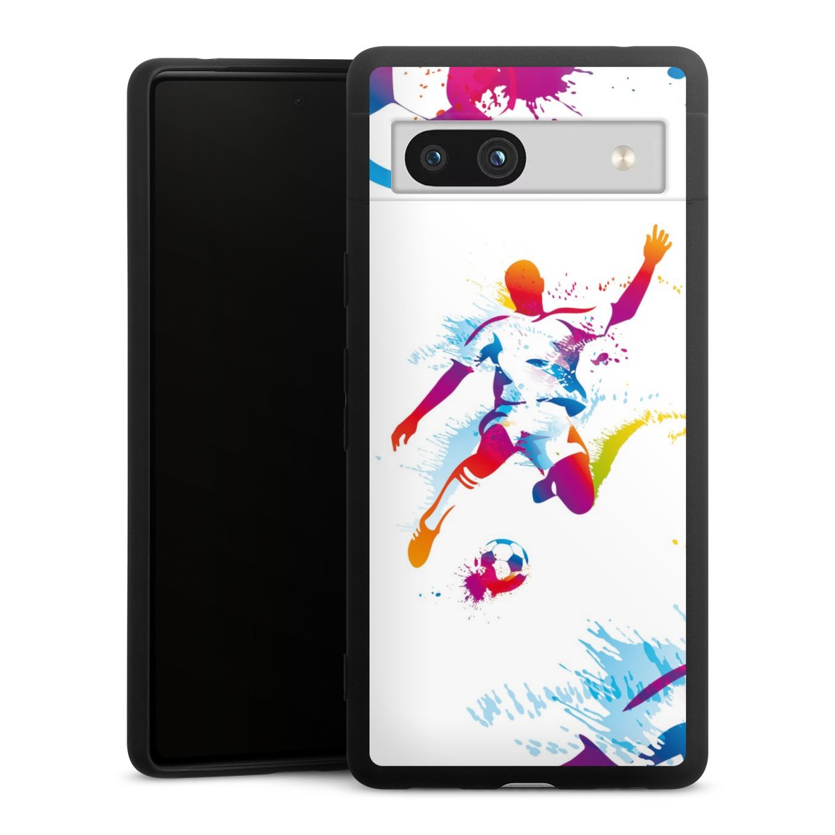 Google Pixel 7a Handy Premium Silikon Hülle Handyhülle schwarz Case Sports Soccer Muster Silikon Premium Case