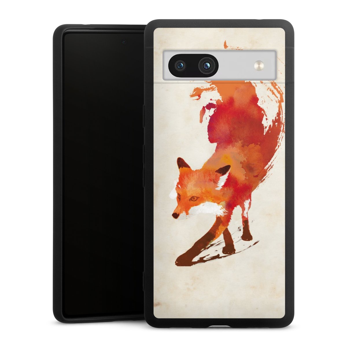 Google Pixel 7a Handy Premium Silikon Hülle Handyhülle schwarz Case Fox Graphic Silikon Premium Case