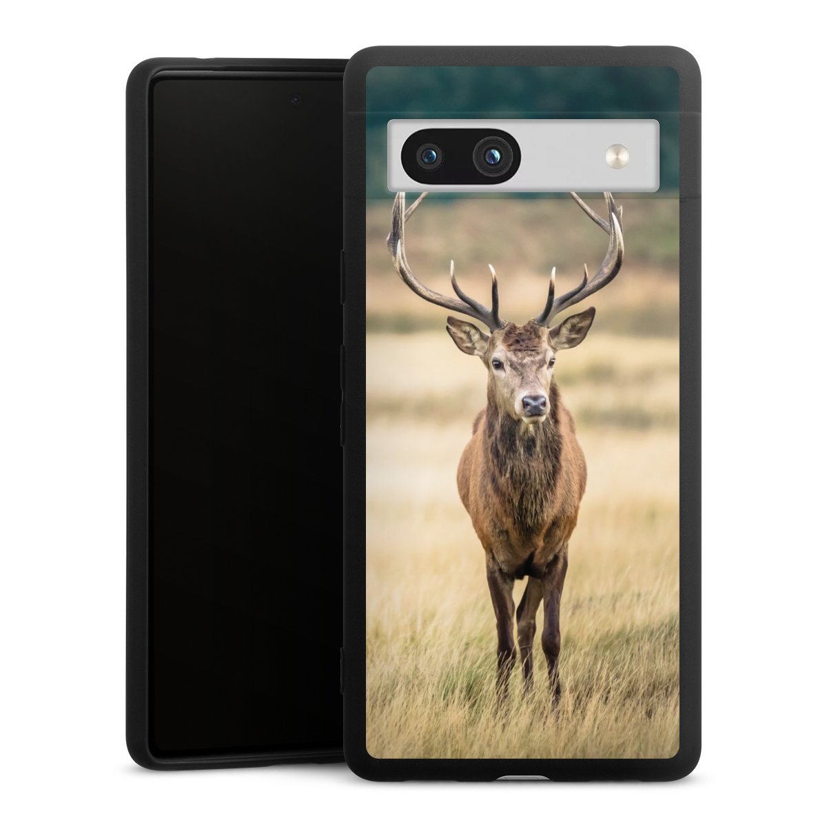 Google Pixel 7a Handy Premium Silikon Hülle Handyhülle schwarz Case Deer Meadow Forrest Silikon Premium Case