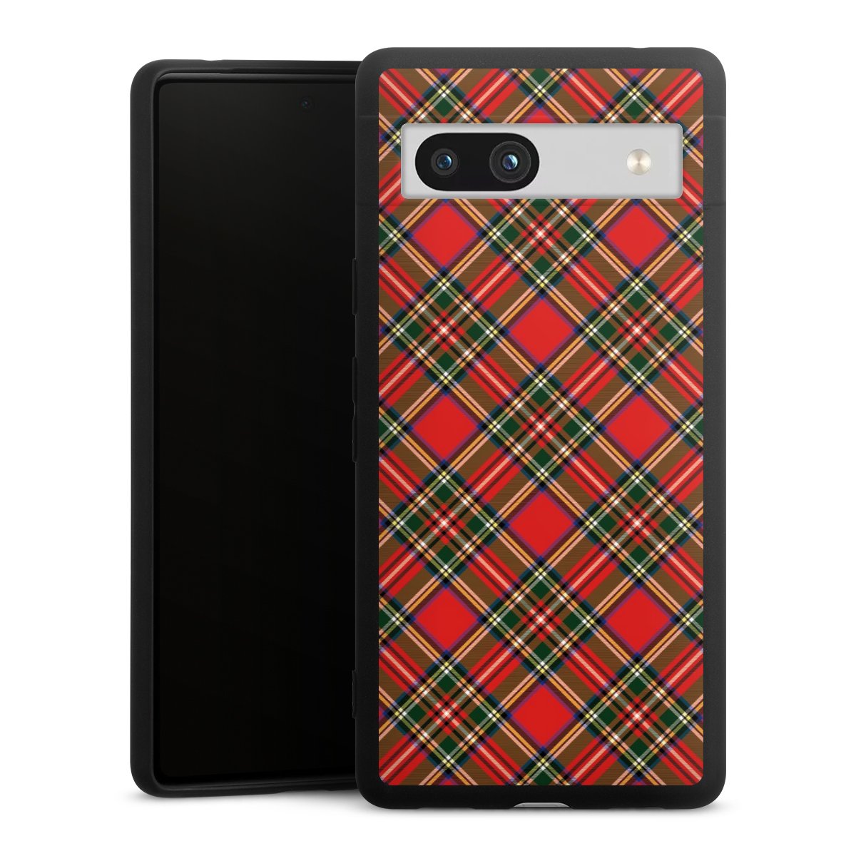 Google Pixel 7a Handy Premium Silikon Hülle Handyhülle schwarz Case Scotland Scotsman Muster Silikon Premium Case