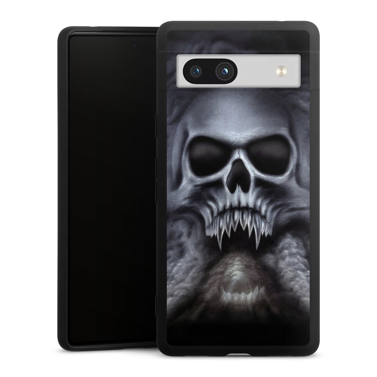 Google Pixel 7a Handy Premium Silikon Hülle Handyhülle schwarz Case Totenkopf Skull Silikon Premium Case