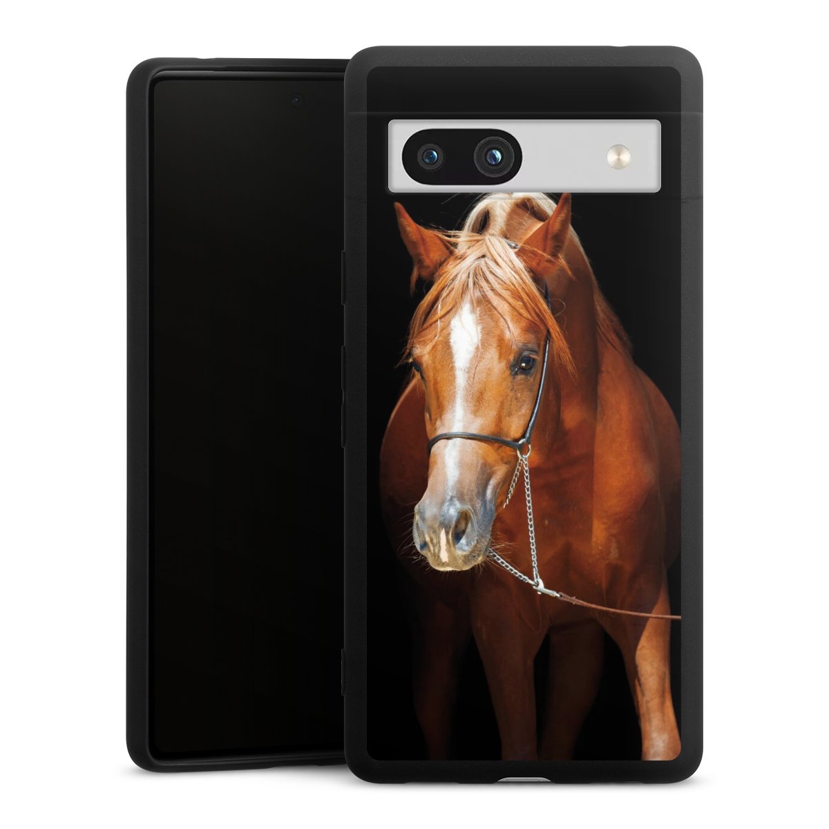 Google Pixel 7a Handy Premium Silikon Hülle Handyhülle schwarz Case Mare Horse Hobby Silikon Premium Case