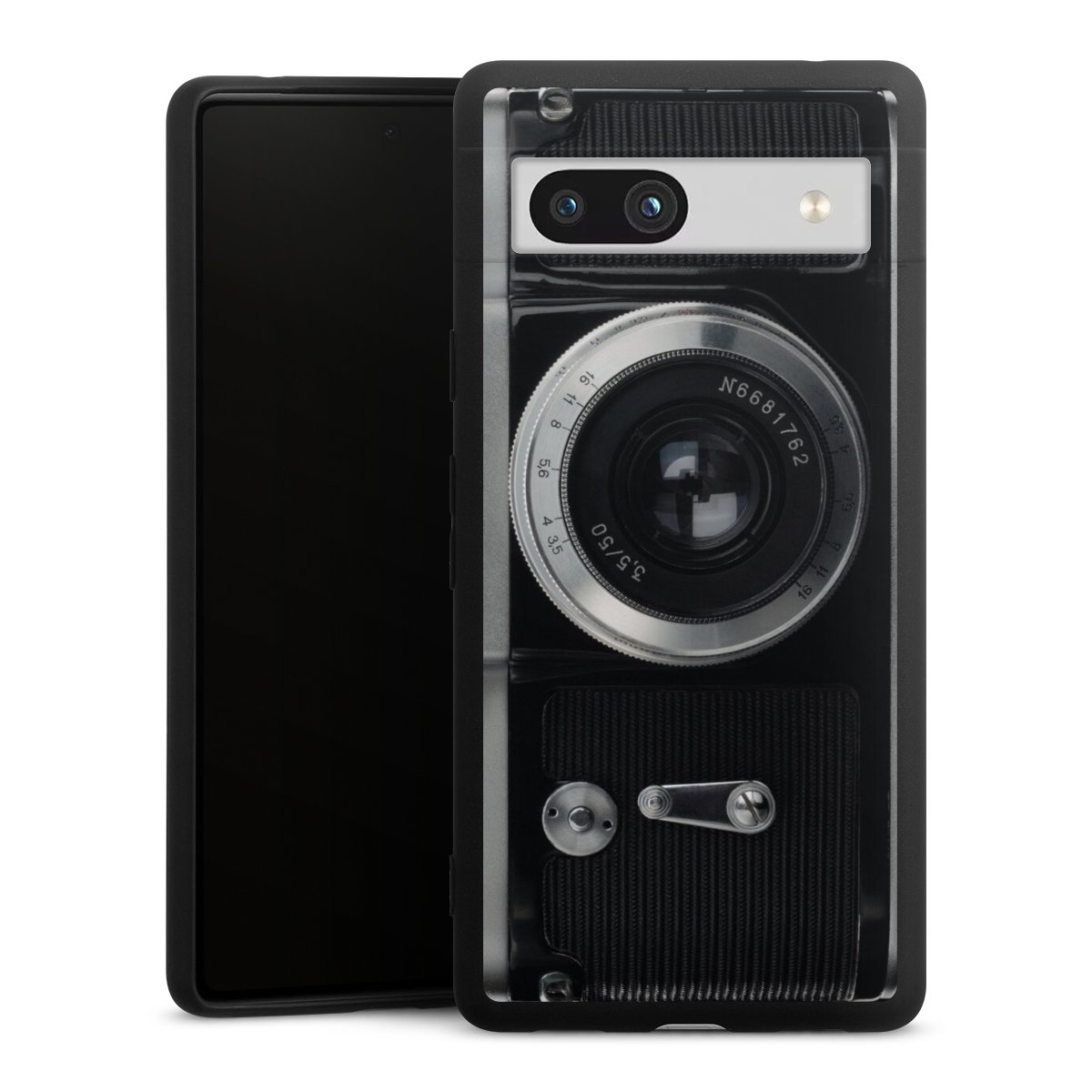 Google Pixel 7a Handy Premium Silikon Hülle Handyhülle schwarz Case Lens Camera Photography Silikon Premium Case