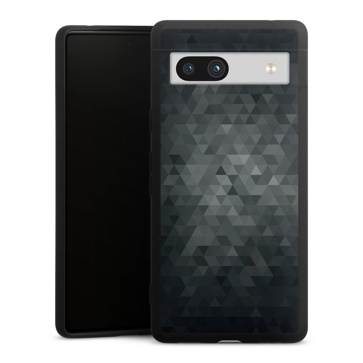 Google Pixel 7a Handy Premium Silikon Hülle Handyhülle schwarz Case Black Triangle Muster Silikon Premium Case