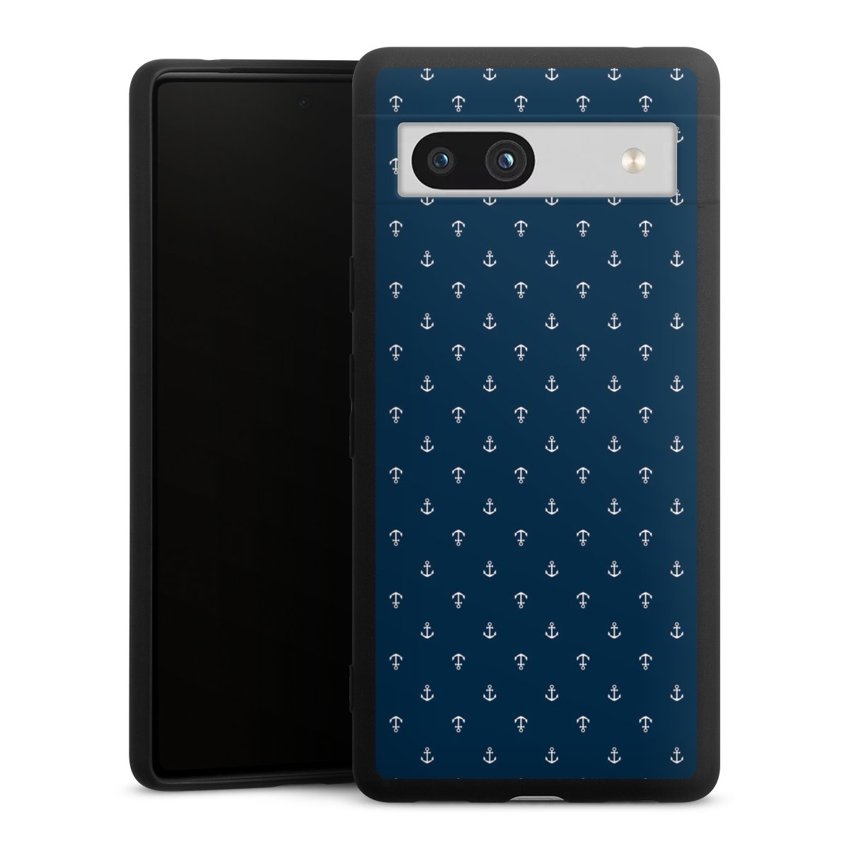 Google Pixel 7a Handy Premium Silikon Hülle Handyhülle schwarz Case Muster Anchor Sail Silikon Premium Case