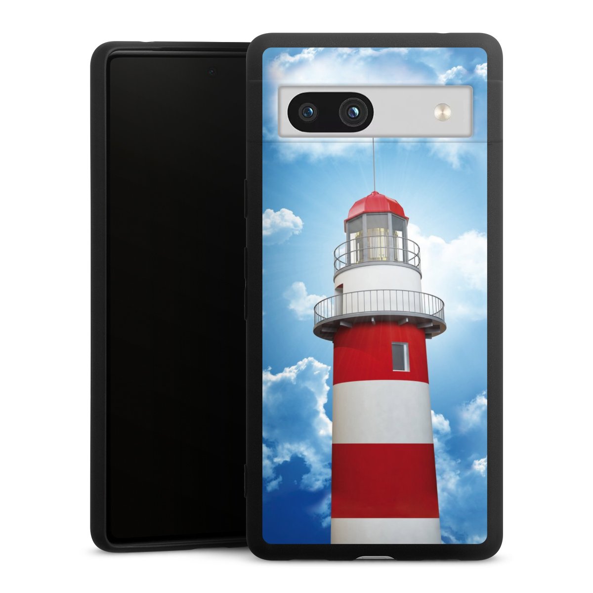 Google Pixel 7a Handy Premium Silikon Hülle Handyhülle schwarz Case Lighthouse Sky Cloud Silikon Premium Case