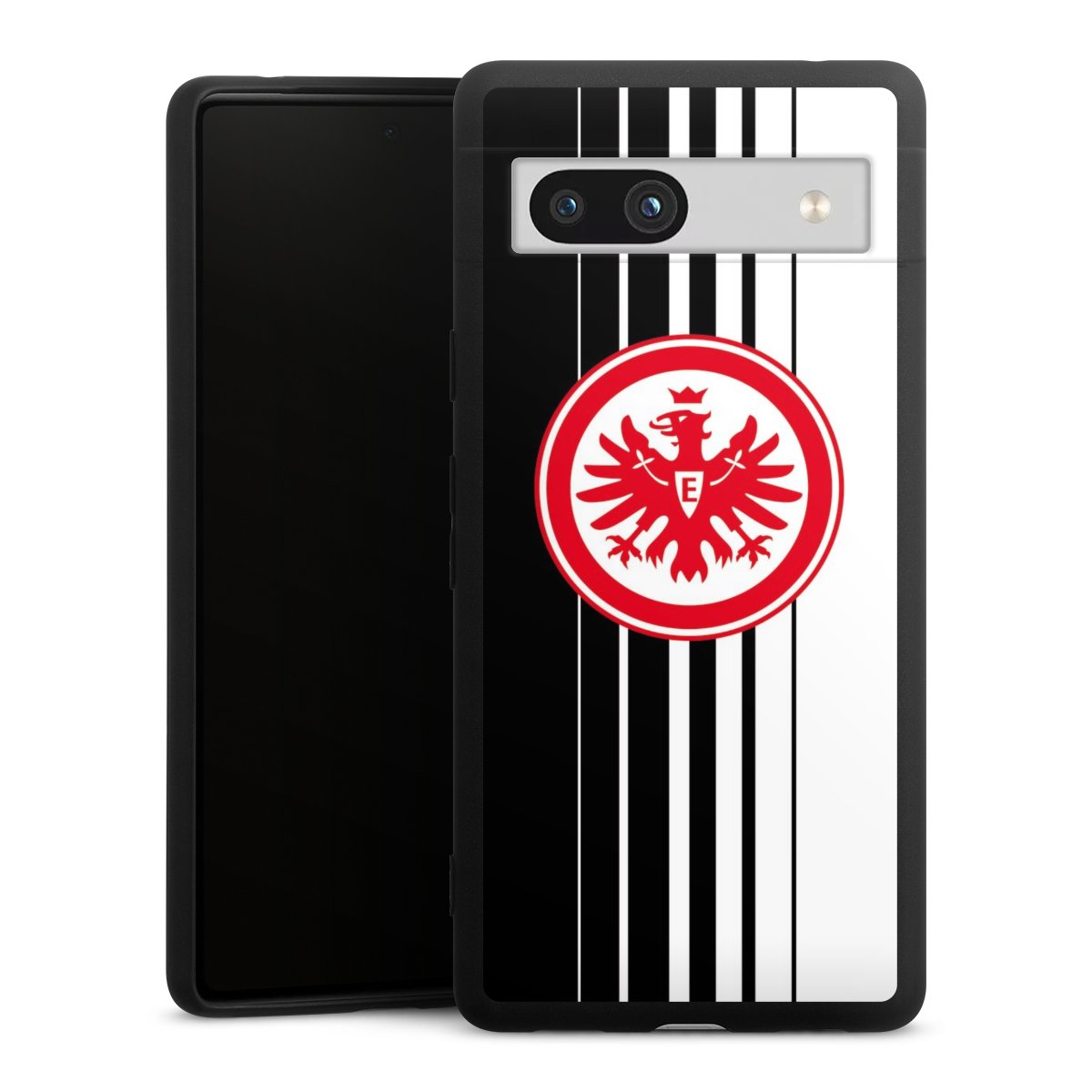 Google Pixel 7a Handy Premium Silikon Hülle Handyhülle schwarz Case Stripes Eintracht Frankfurt Official Licensed Product Silikon Premium Case