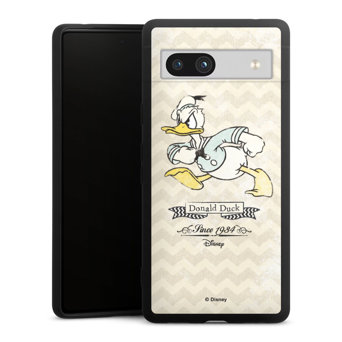 Google Pixel 7a Handy Premium Silikon Hülle Handyhülle schwarz Case Official Licensed Product Disney Donuld Duck Vintage Silikon Premium Case