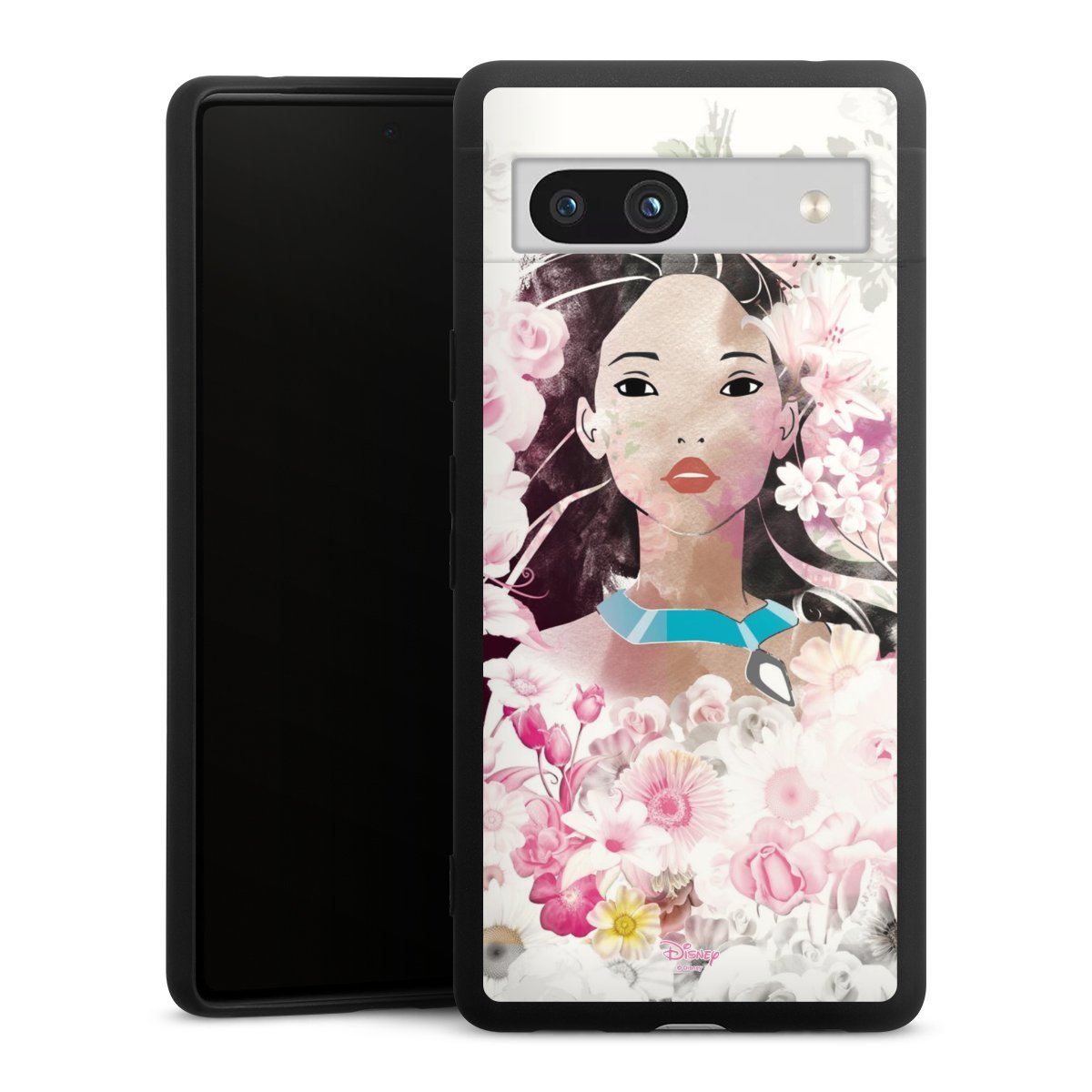 Google Pixel 7a Handy Premium Silikon Hülle Handyhülle schwarz Case Pocahontas Official Licensed Product Disney Silikon Premium Case