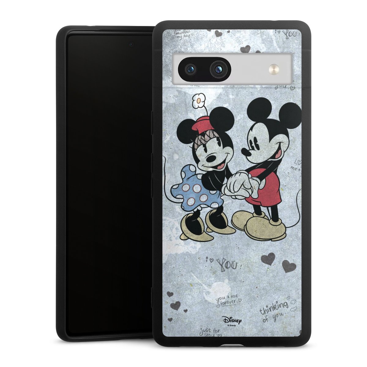 Google Pixel 7a Handy Premium Silikon Hülle Handyhülle schwarz Case Mickey & Minnie Mouse Vintage Disney Silikon Premium Case