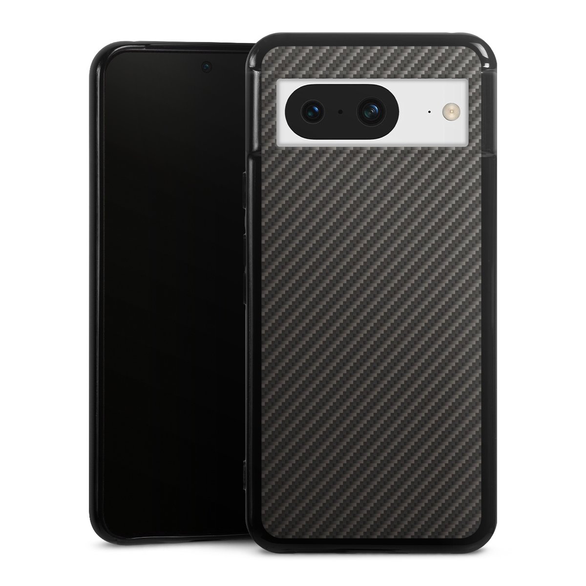 Google Pixel 8 Handy Silikon Hülle Case schwarz Handyhülle Metallic Look Carbon Muster