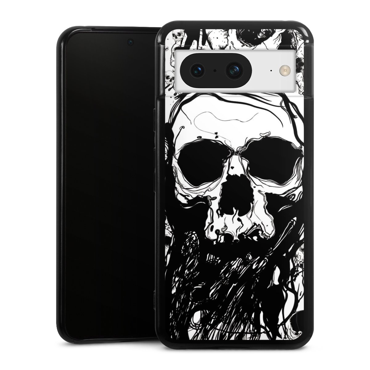 Google Pixel 8 Handy Silikon Hülle Case schwarz Handyhülle Totenkopf Halloween