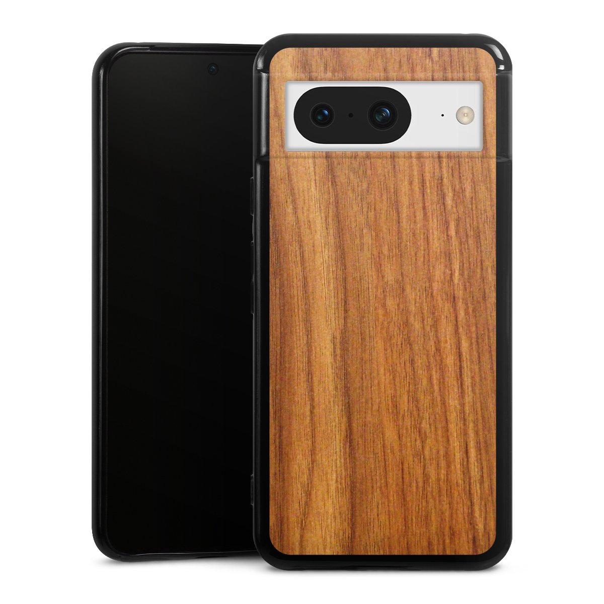 Google Pixel 8 Handy Silikon Hülle Case schwarz Handyhülle Wood Larch Wooden Look