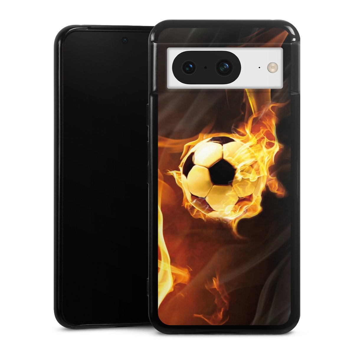 Google Pixel 8 Handy Silikon Hülle Case schwarz Handyhülle Ball Fire Soccer