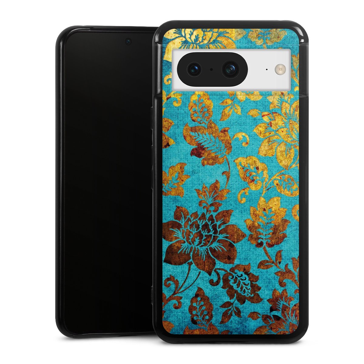 Google Pixel 8 Handy Silikon Hülle Case schwarz Handyhülle Ornament Vintage Flowers