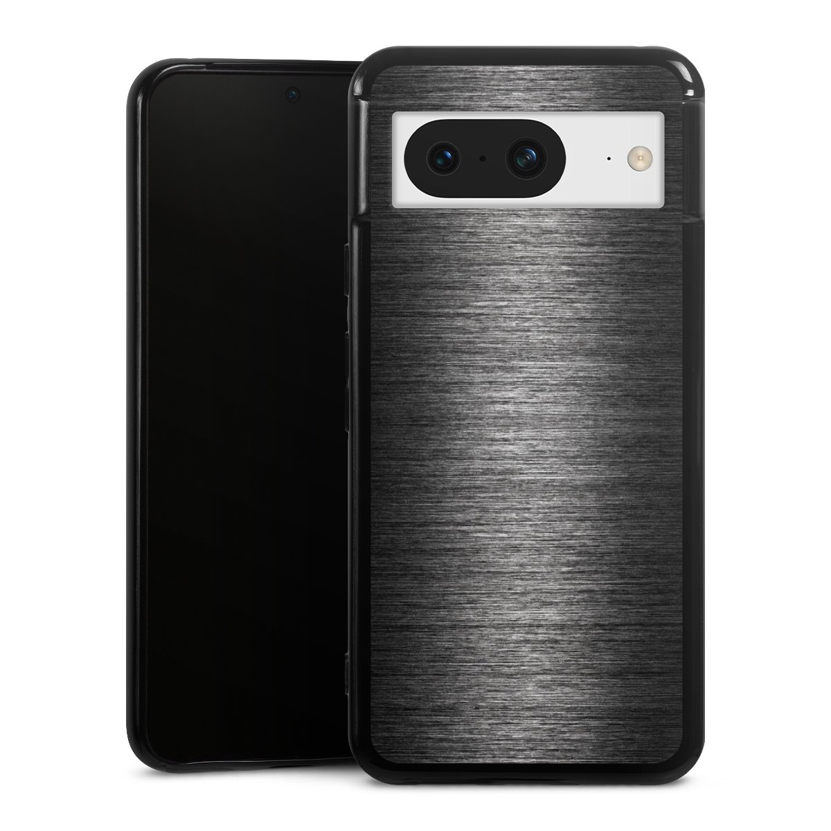 Google Pixel 8 Handy Silikon Hülle Case schwarz Handyhülle Metallic Look Anthracite Metal