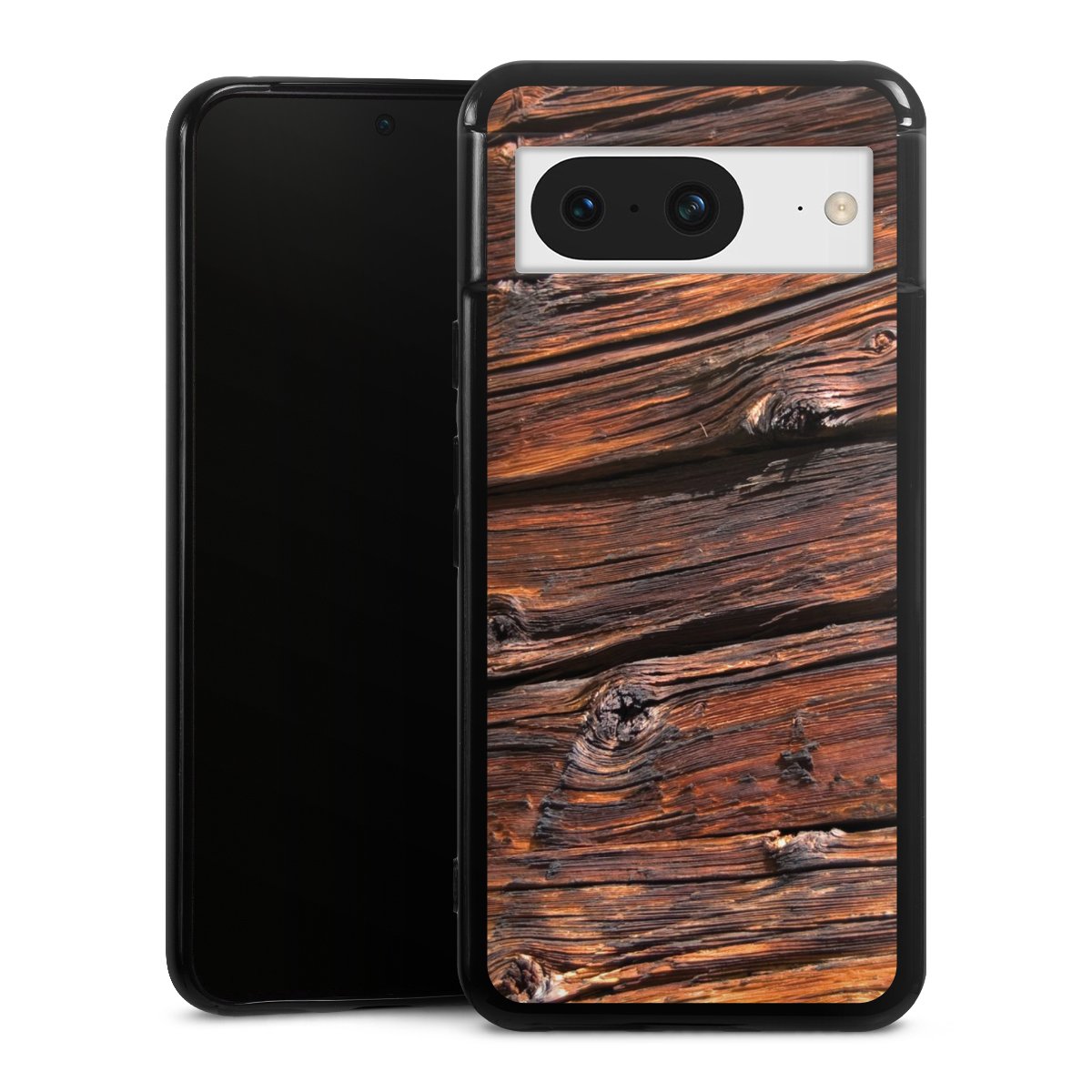 Google Pixel 8 Handy Silikon Hülle Case schwarz Handyhülle Beams Wooden Look Wood