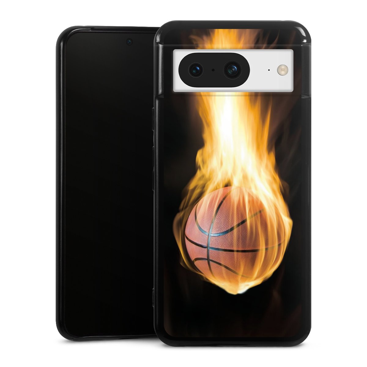 Google Pixel 8 Handy Silikon Hülle Case schwarz Handyhülle Basketball Sports Fire