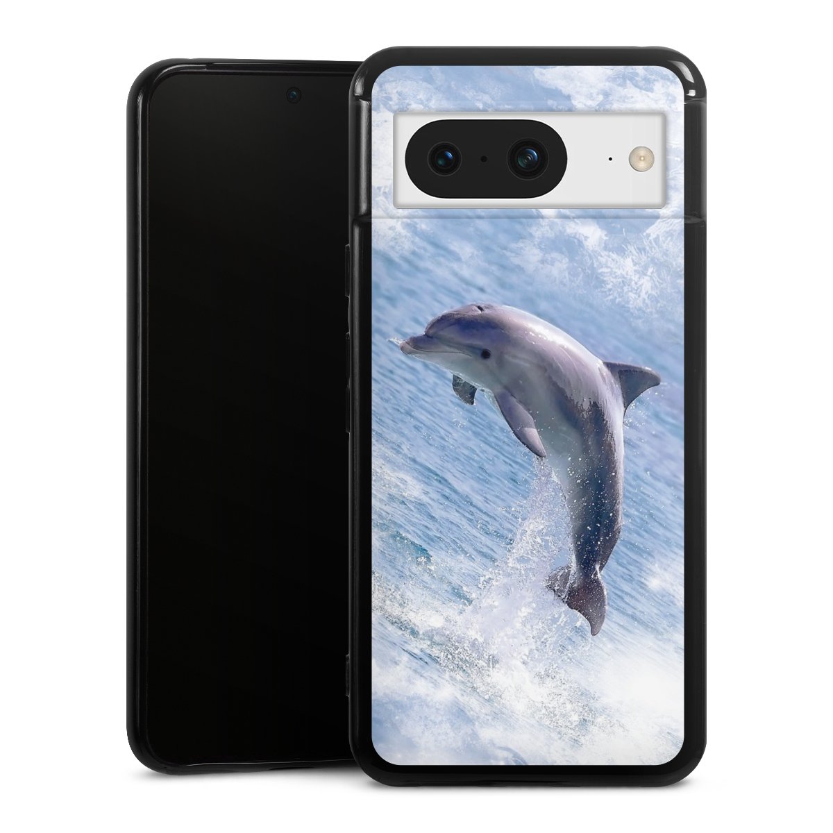 Google Pixel 8 Handy Silikon Hülle Case schwarz Handyhülle Dolphin Ocean Wale