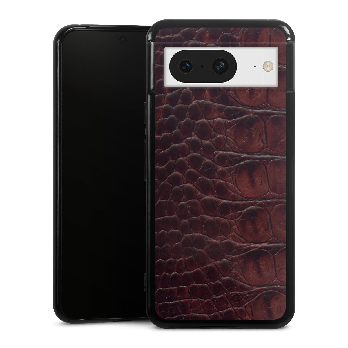 Google Pixel 8 Handy Silikon Hülle Case schwarz Handyhülle Crocodile Animal Print Leather