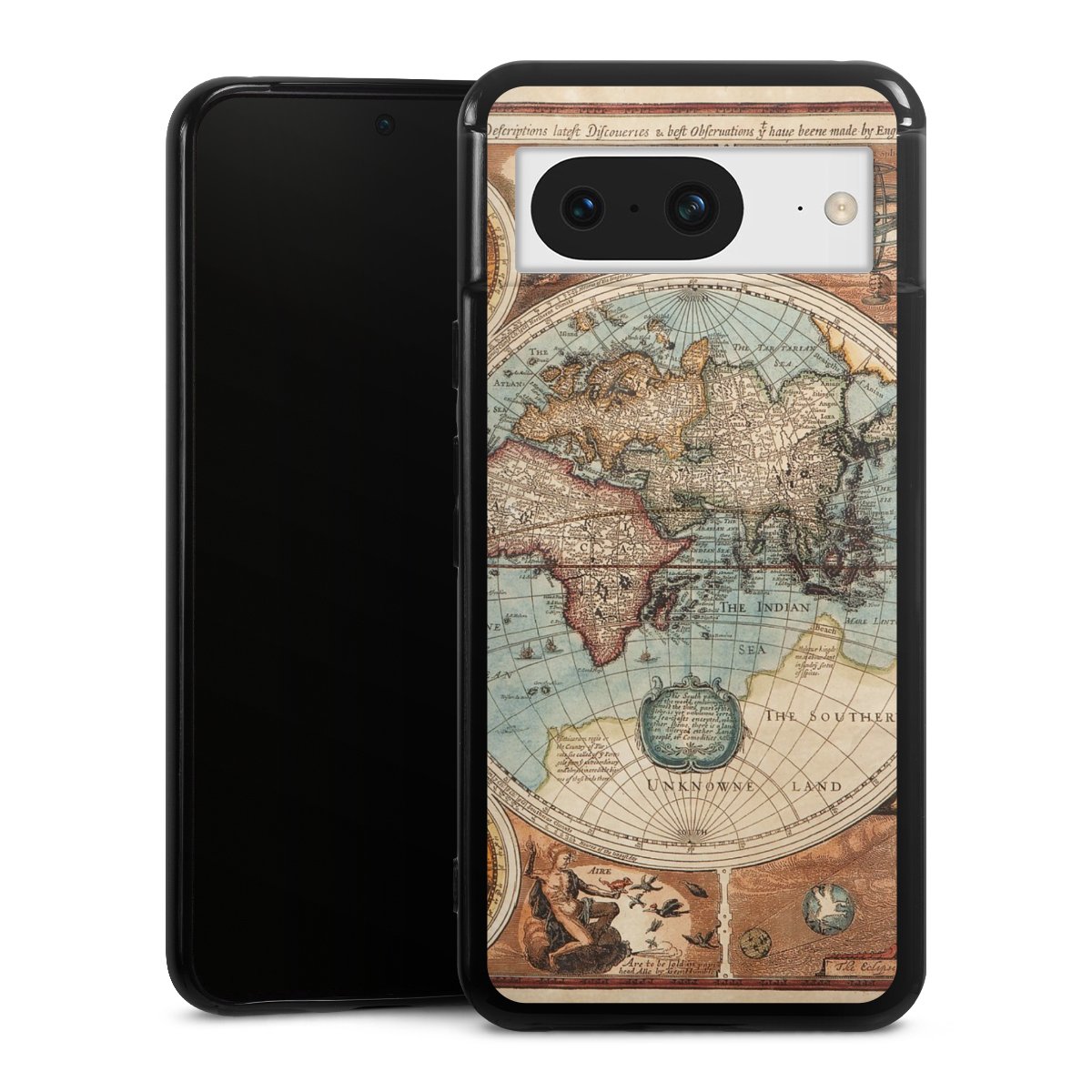 Google Pixel 8 Handy Silikon Hülle Case schwarz Handyhülle World Map Vintage Map